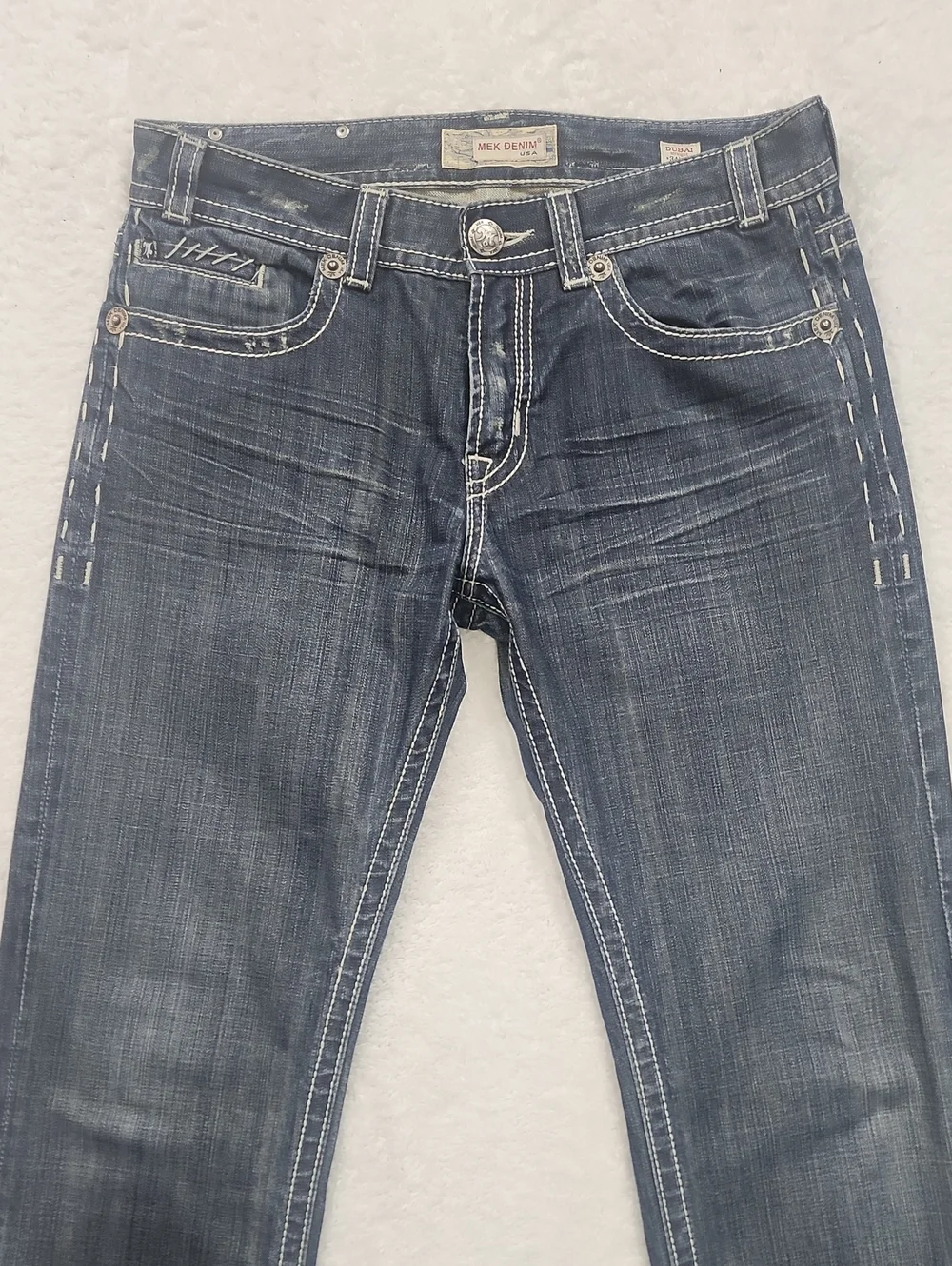 Mek Denim Men's Distressed Straight Leg Western Dubai Denim Jeans 34